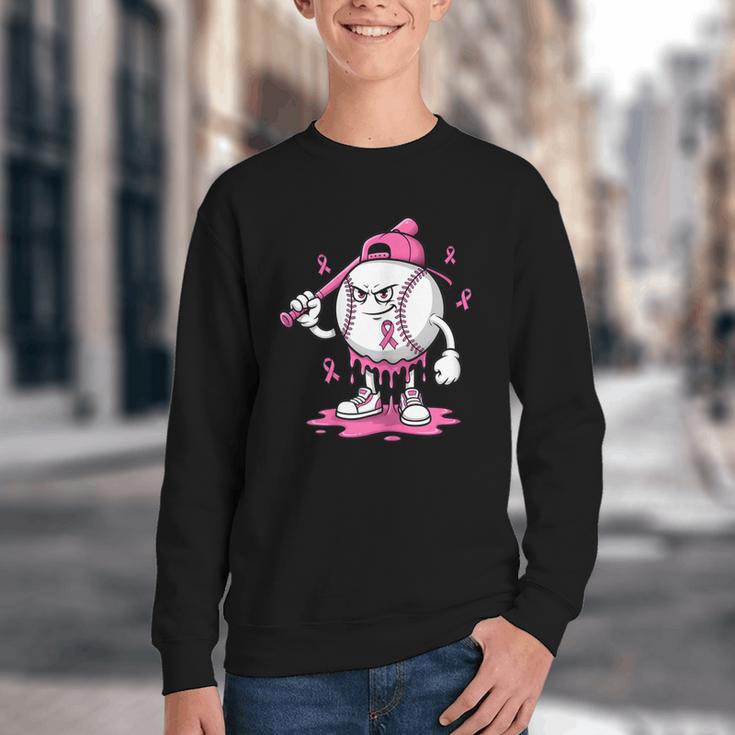 Pink Ribbon Baseball Breast Cancer Awareness Youth Crewneck Sweatshirt Pink Ribbon Baseball Breast Cancer Awareness Youth Crewneck Sweatshirt