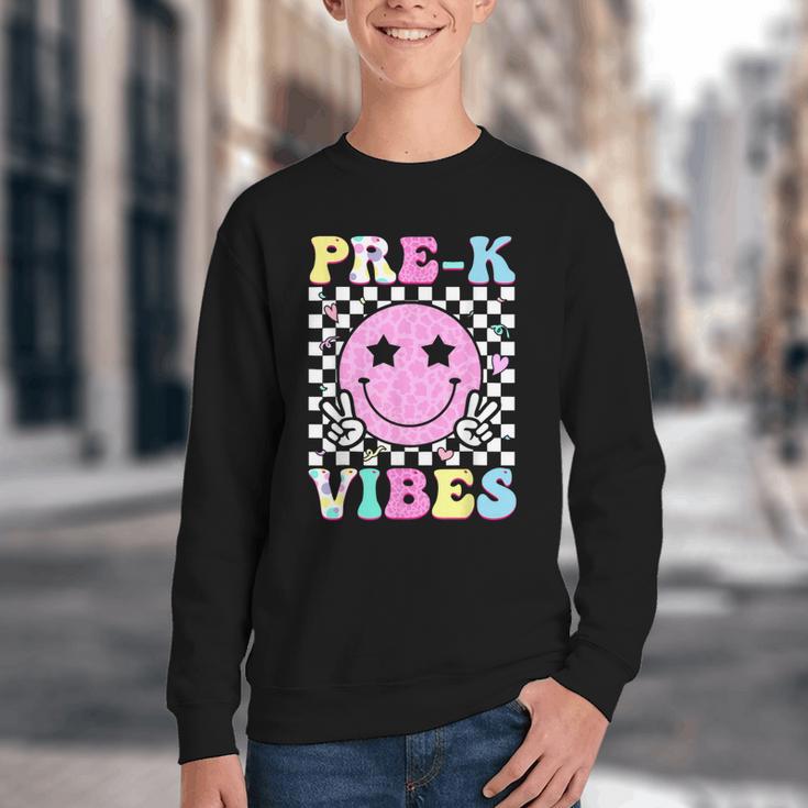 Pre-K Vibes Groovy Back To School PreK Preschool Girls Kids Youth Crewneck Sweatshirt