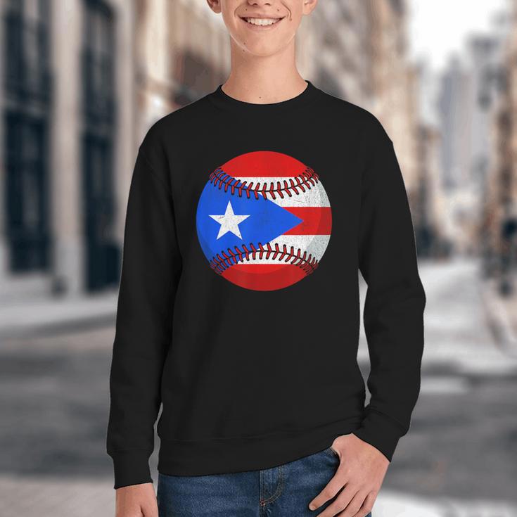 Puerto Rico Baseball Flag Boricua Beisbol Fan Gear Youth Crewneck Sweatshirt
