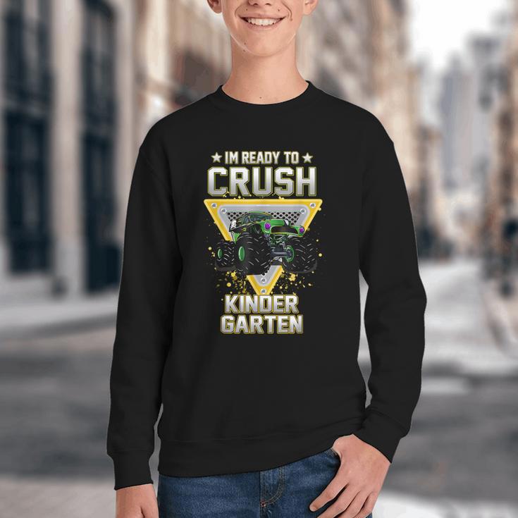 Ready To Crush Kindergarten Monster Truck Boy Back To School Youth Crewneck Sweatshirt Ready To Crush Kindergarten Monster Truck Boy Back To School Youth Crewneck Sweatshirt