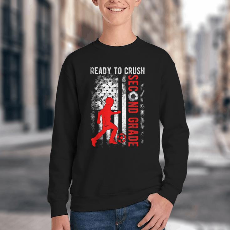 Ready To Crush Second Grade Soccer USA Flag Back To School Youth Crewneck Sweatshirt
