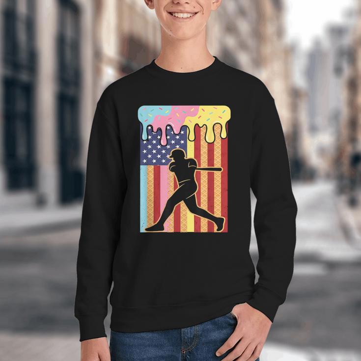 Retro Baseball Drip Boys Ice Cream Patriotic American Flag Youth Crewneck Sweatshirt Retro Baseball Drip Boys Ice Cream Patriotic American Flag Youth Crewneck Sweatshirt