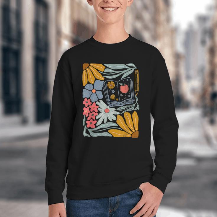 Retro Boho Flower Floral Back To School First Day Of School Youth Crewneck Sweatshirt Retro Boho Flower Floral Back To School First Day Of School Youth Crewneck Sweatshirt