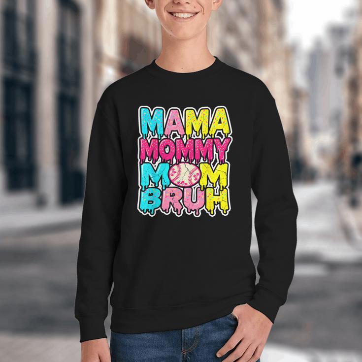 Retro Mama Mommy Mom Bruh Baseball Women Girls Youth Crewneck Sweatshirt