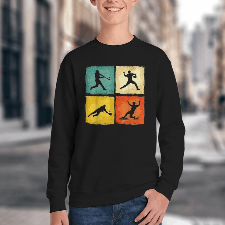 Retro Style Baseball Lover Playing Men Women Kids Baseball Youth Crewneck Sweatshirt