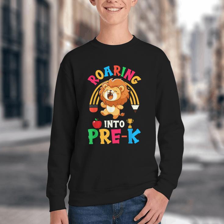 Roaring Into Pre-Kindergarten Lion Pre K Back To School Youth Crewneck Sweatshirt Roaring Into Pre-Kindergarten Lion Pre K Back To School Youth Crewneck Sweatshirt