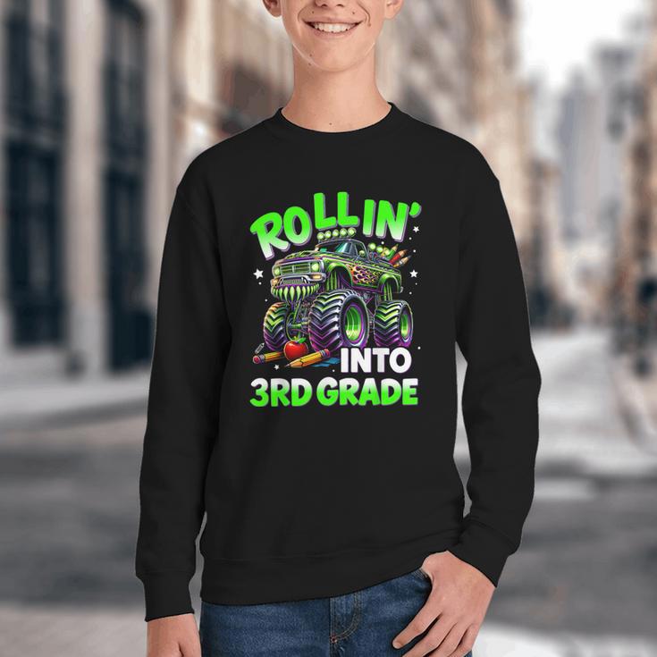Rollin' Into 3rd Grade Monster Truck Back To School Boys Youth Crewneck Sweatshirt