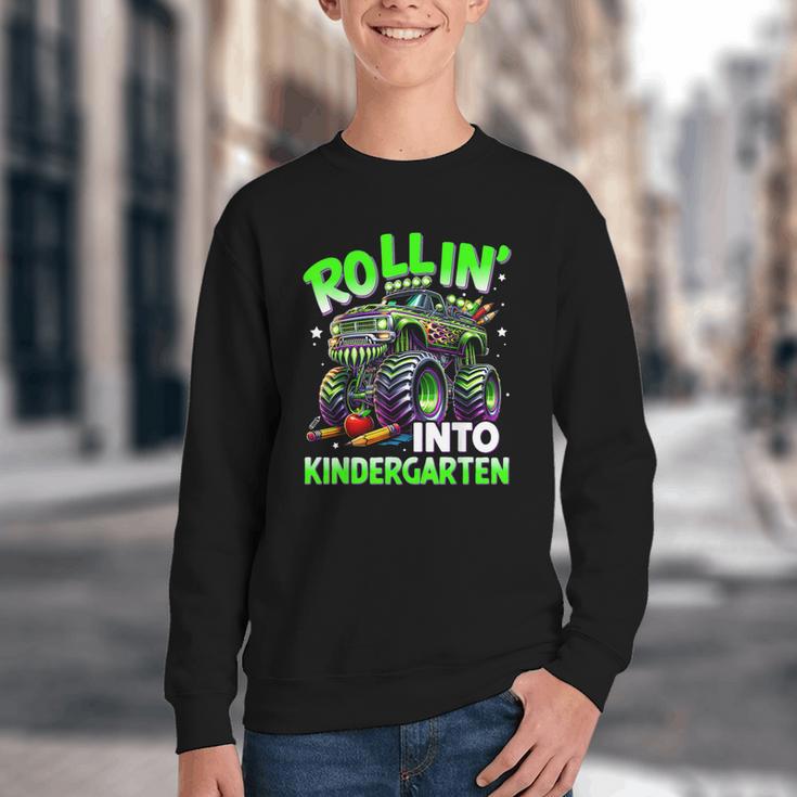 Rollin' Into Kindergarten Monster Truck Back To School Boys Youth Crewneck Sweatshirt Rollin' Into Kindergarten Monster Truck Back To School Boys Youth Crewneck Sweatshirt