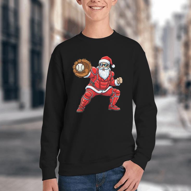 Santa Playing Baseball Baseball Lover Baseballer Xmas Youth Crewneck Sweatshirt Santa Playing Baseball Baseball Lover Baseballer Xmas Youth Crewneck Sweatshirt