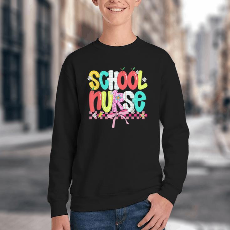 School Nurse Appreciation Day Coquette Bow Back To School Youth Crewneck Sweatshirt