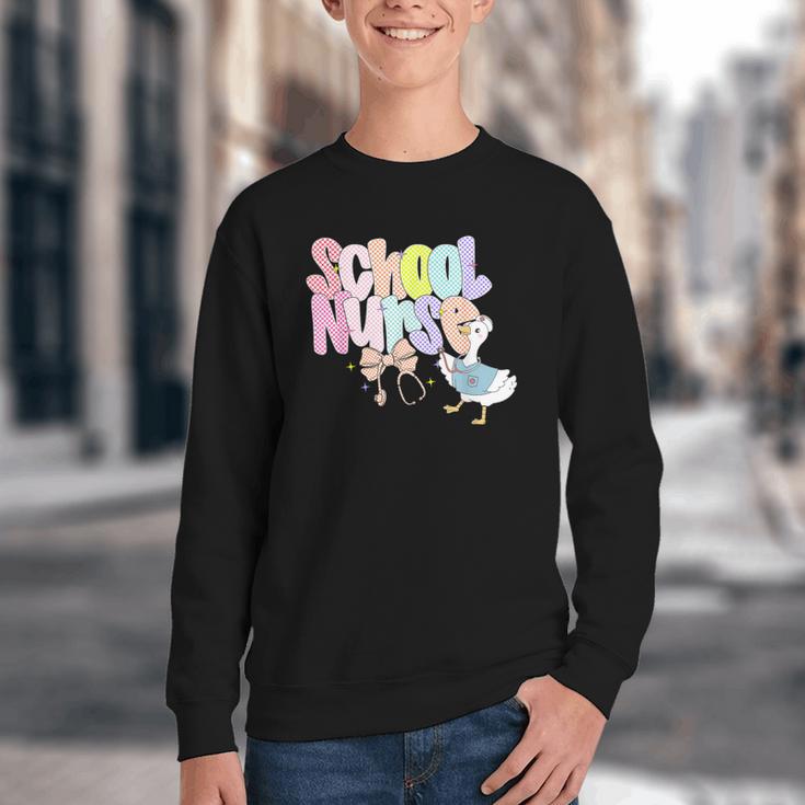 School Nurse Back To School Silly School Nurse Goose Youth Crewneck Sweatshirt