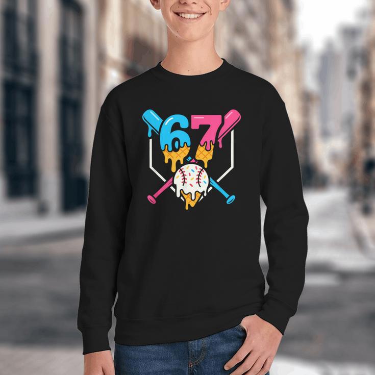 Six Seven Baseball Ice Cream Drip Cool 67 Gen Alpha Slang Youth Crewneck Sweatshirt Six Seven Baseball Ice Cream Drip Cool 67 Gen Alpha Slang Youth Crewneck Sweatshirt