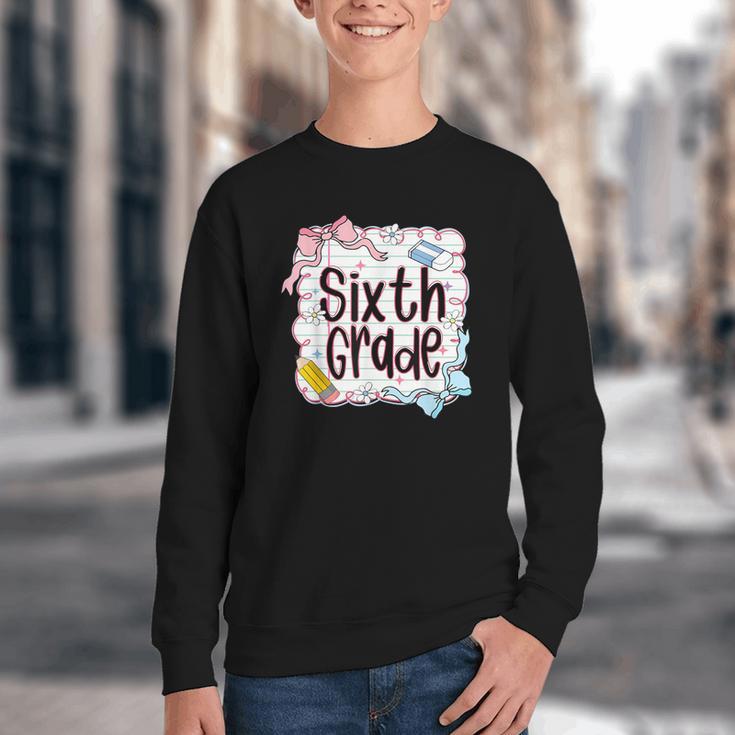 Sixth Grade Back To School For Girls Pink Notebook Youth Crewneck Sweatshirt Sixth Grade Back To School For Girls Pink Notebook Youth Crewneck Sweatshirt