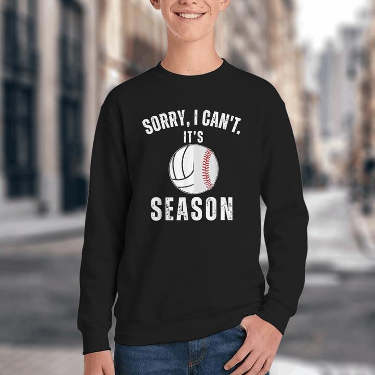 Sorry I Can't It's Volleyball Baseball Season Mom Of Both Youth Crewneck Sweatshirt Sorry I Can't It's Volleyball Baseball Season Mom Of Both Youth Crewneck Sweatshirt