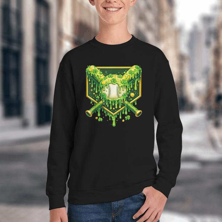 St Patrick's Day Baseball Boys Ice Cream Drip Youth Kids Youth Crewneck Sweatshirt St Patrick's Day Baseball Boys Ice Cream Drip Youth Kids Youth Crewneck Sweatshirt