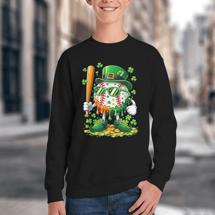 St Patricks Day Baseball Ice Cream Baseball Player Cartoon Youth Crewneck Sweatshirt St Patricks Day Baseball Ice Cream Baseball Player Cartoon Youth Crewneck Sweatshirt