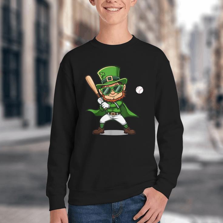 St Patrick’s Day Leprechaun Baseball Irish Graphic Youth Crewneck Sweatshirt