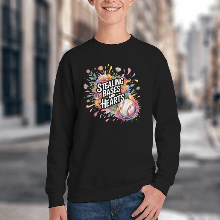 Stealing Bases And Hearts Baseball Puns Sports Youth Crewneck Sweatshirt Stealing Bases And Hearts Baseball Puns Sports Youth Crewneck Sweatshirt