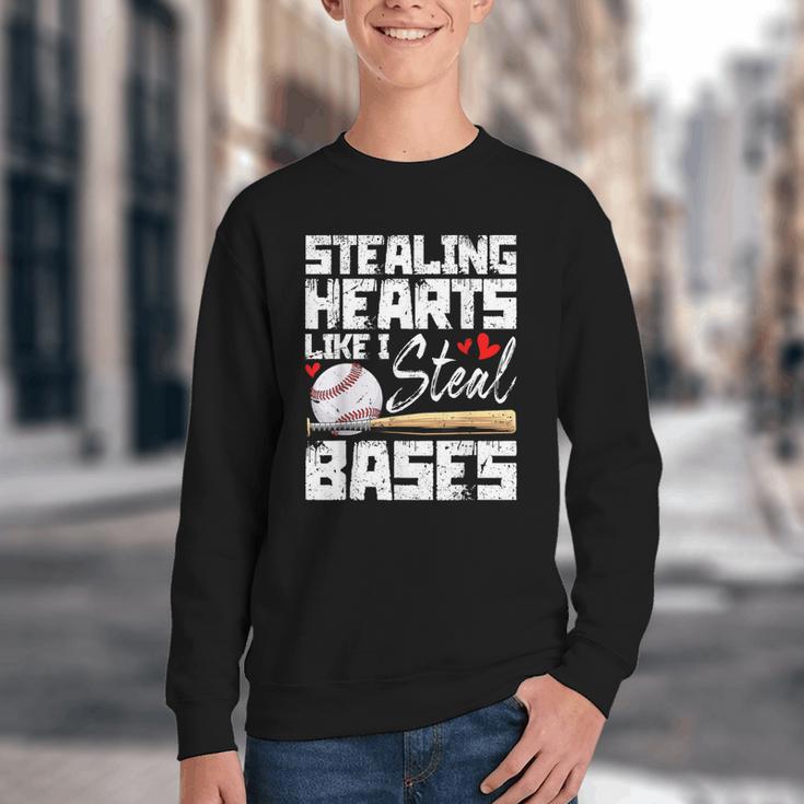 Stealing Hearts Like I Steal Bases Baseball Valentines Youth Crewneck Sweatshirt Stealing Hearts Like I Steal Bases Baseball Valentines Youth Crewneck Sweatshirt