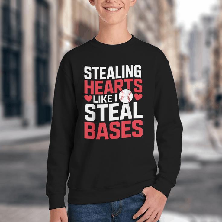 Stealing Hearts Like I Steal Bases Cute Baseball Kids Youth Crewneck Sweatshirt Stealing Hearts Like I Steal Bases Cute Baseball Kids Youth Crewneck Sweatshirt