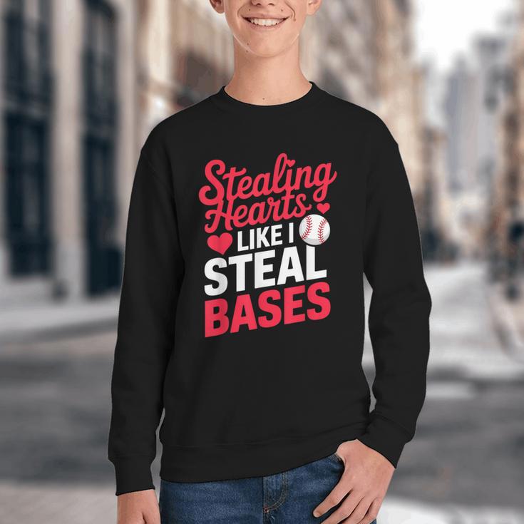 Stealing Hearts Like I Steal Bases Cute Baseball Valentine Youth Crewneck Sweatshirt Stealing Hearts Like I Steal Bases Cute Baseball Valentine Youth Crewneck Sweatshirt