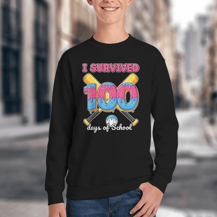 I Survived 100 Days Of School Baseball Cream Drip Boys Youth Crewneck Sweatshirt I Survived 100 Days Of School Baseball Cream Drip Boys Youth Crewneck Sweatshirt