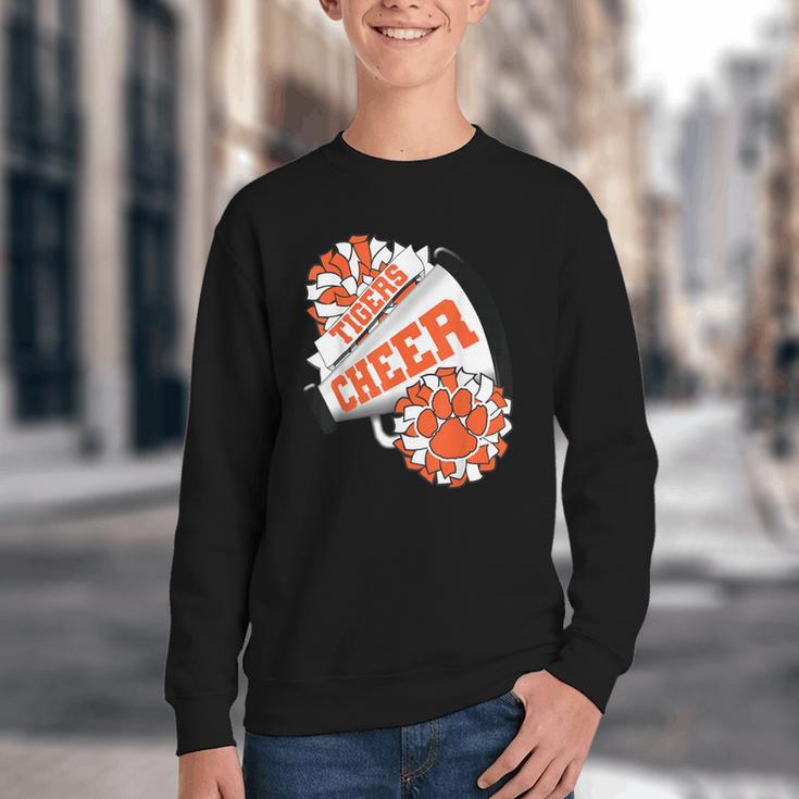 Tigers Cheerleading Back To School Cheer Team Spirit Orange Youth Crewneck Sweatshirt