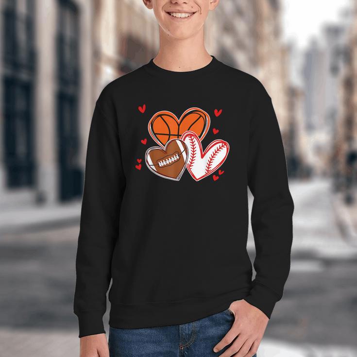 Valentines Baseball Basketball Football Heart Boy Men Youth Crewneck Sweatshirt Valentines Baseball Basketball Football Heart Boy Men Youth Crewneck Sweatshirt