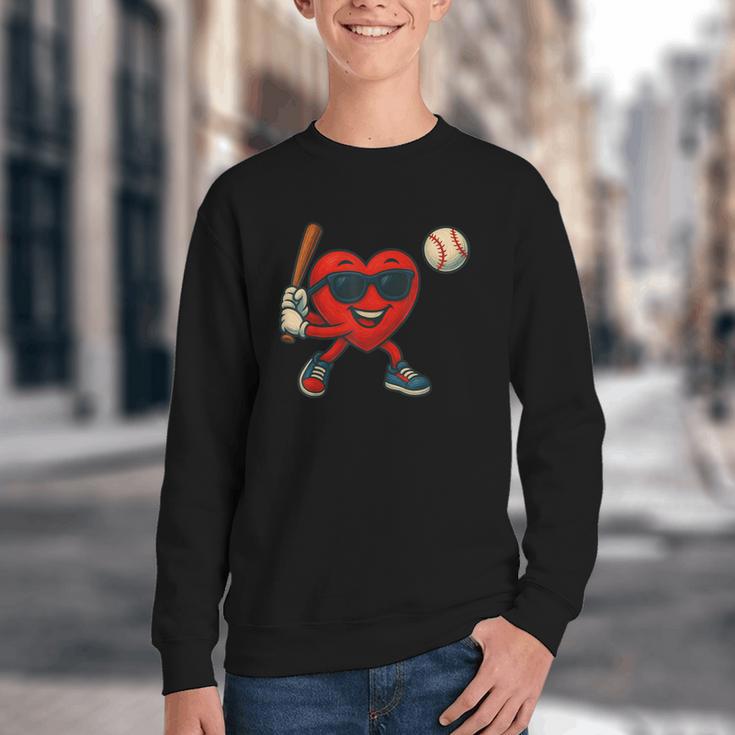 Valentines Day Baseball Red Heart Love Boys Kids Tee Youth Crewneck Sweatshirt