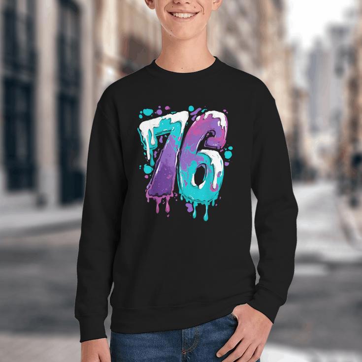 Vintage Baseball 76 Number Youth Crewneck Sweatshirt