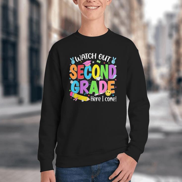 Watch Out Second Grade Here I Come Back To School 2nd Grade Youth Crewneck Sweatshirt Watch Out Second Grade Here I Come Back To School 2nd Grade Youth Crewneck Sweatshirt