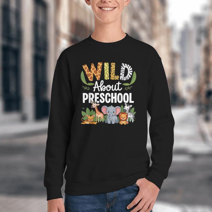 Wild About Preschool Back To School Jungle Theme Classroom Youth Crewneck Sweatshirt