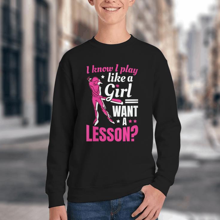 Women's Play Like A Girl Softball Baseball Girls Youth Crewneck Sweatshirt Women's Play Like A Girl Softball Baseball Girls Youth Crewneck Sweatshirt