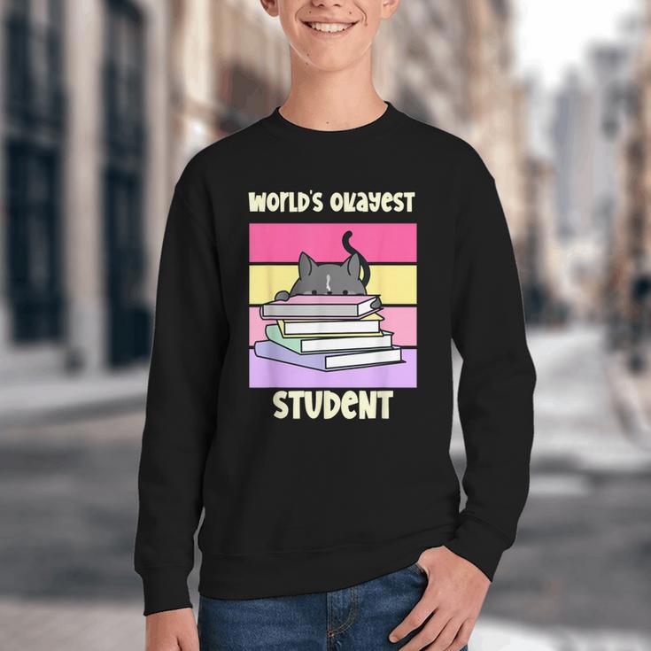 World's Okayest Student Fun Back To School & New Term Youth Crewneck Sweatshirt World's Okayest Student Fun Back To School & New Term Youth Crewneck Sweatshirt