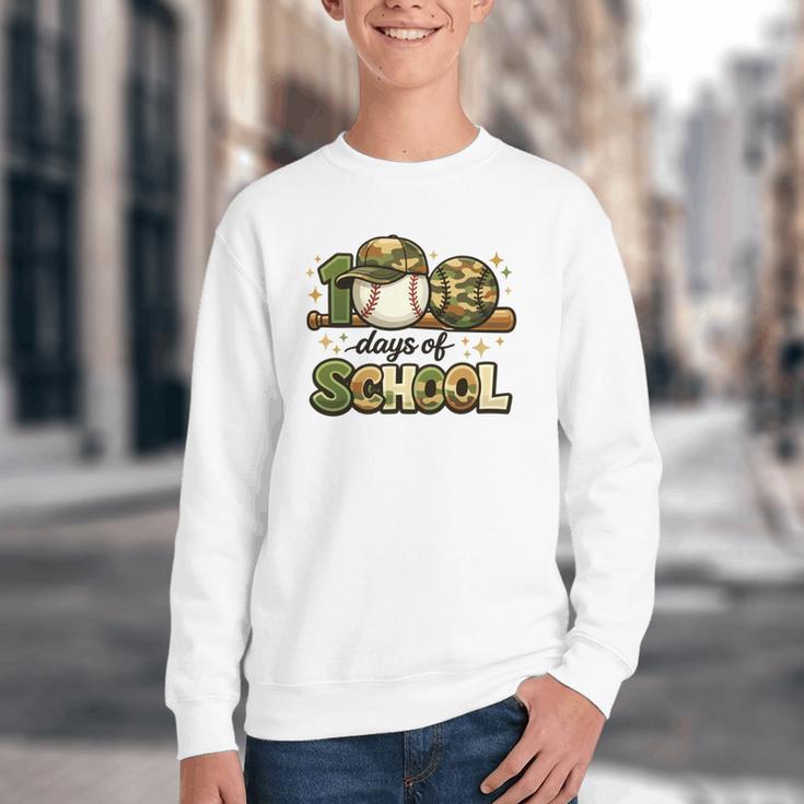 100 Days Of School Baseball Camo School Teacher Boy Youth Crewneck Sweatshirt 100 Days Of School Baseball Camo School Teacher Boy Youth Crewneck Sweatshirt