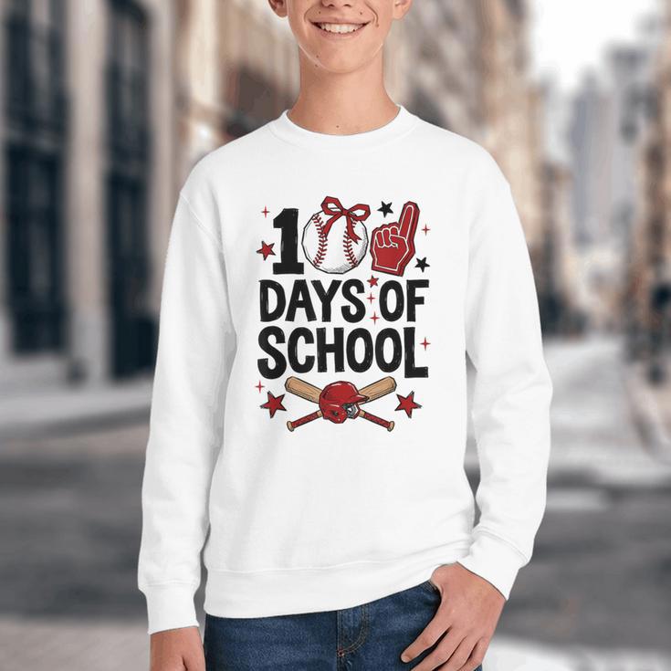 100 Days Of School Coquette Bow Baseball 100th Day Girl Kid Youth Crewneck Sweatshirt 100 Days Of School Coquette Bow Baseball 100th Day Girl Kid Youth Crewneck Sweatshirt