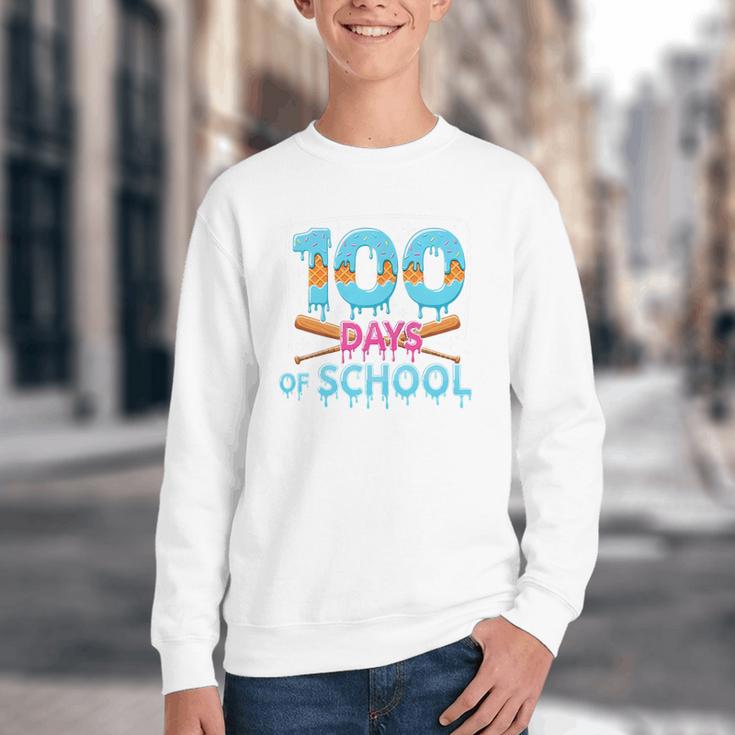 100 Days Of School Drip Ice Cream Baseball For Teacher Kids Premium Tri-Blend Youth Crewneck Sweatshirt 100 Days Of School Drip Ice Cream Baseball For Teacher Kids Premium Tri-Blend Youth Crewneck Sweatshirt