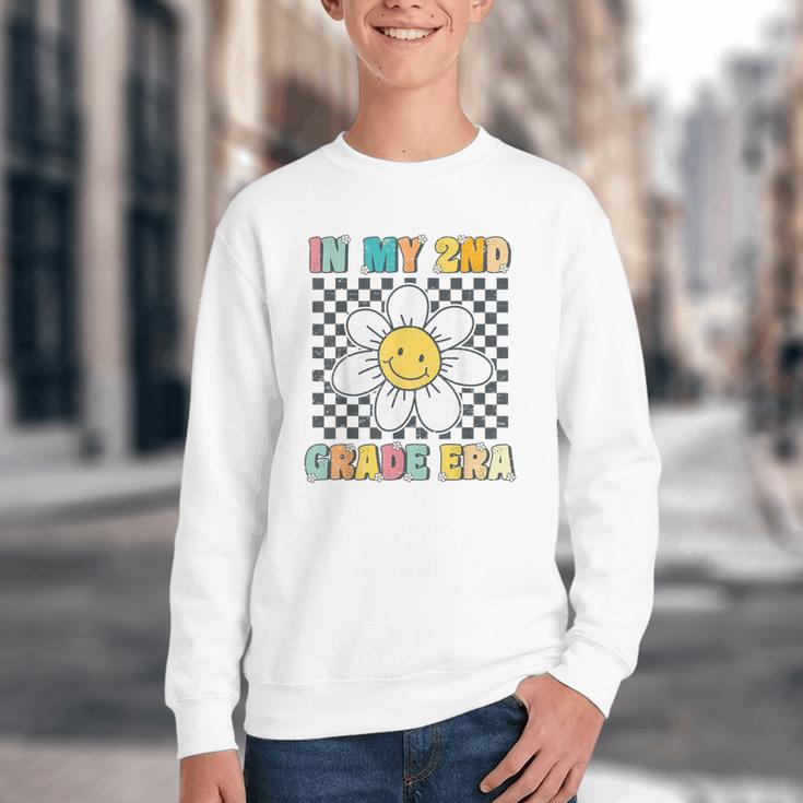In My 2nd Grade Era Retro Groovy Second Grade Back To School Youth Crewneck Sweatshirt