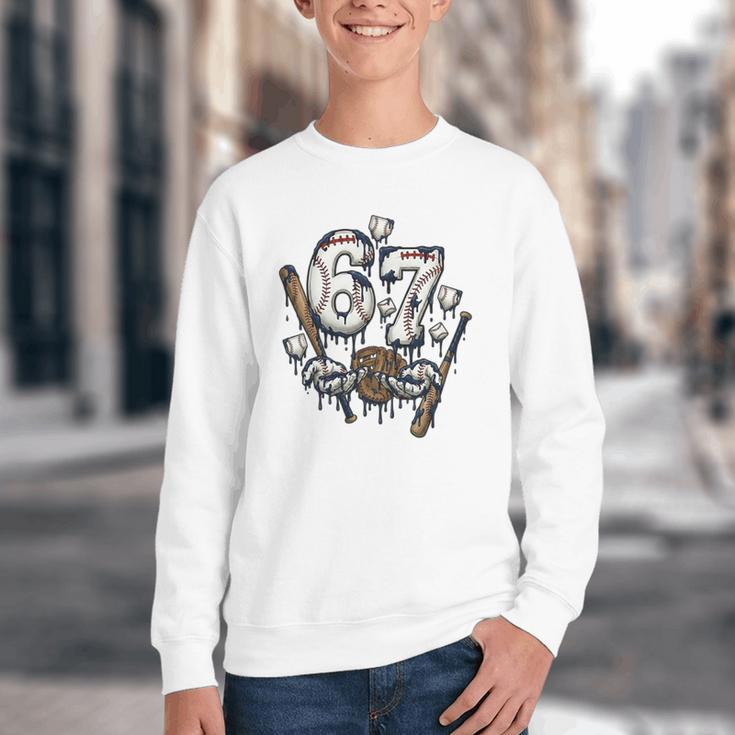 67 Baseball Six Seven Baseball 6 7 Kids Boys Girls Premium Tri-Blend Youth Crewneck Sweatshirt