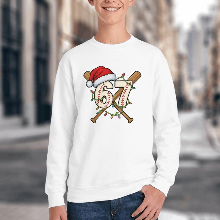 67 Baseball Xmas Lights Santa Hat Holiday Youth Crewneck Sweatshirt 67 Baseball Xmas Lights Santa Hat Holiday Youth Crewneck Sweatshirt