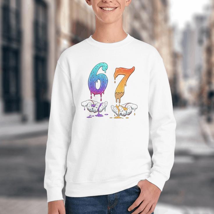 67 Meme Baseball Kids Girls Humor Number 6 7 Youth Crewneck Sweatshirt 67 Meme Baseball Kids Girls Humor Number 6 7 Youth Crewneck Sweatshirt