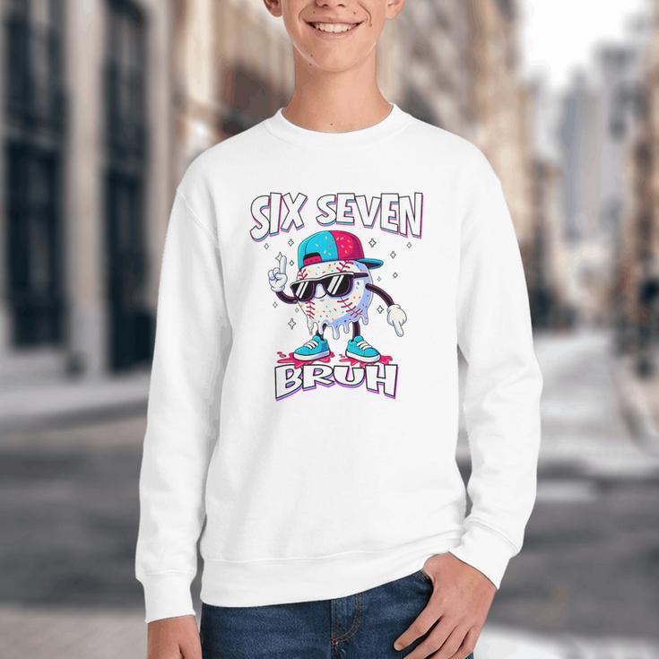 67 Meme Six Seven Baseball Ice Cream Drip Girls Boys Premium Tri-Blend Youth Crewneck Sweatshirt
