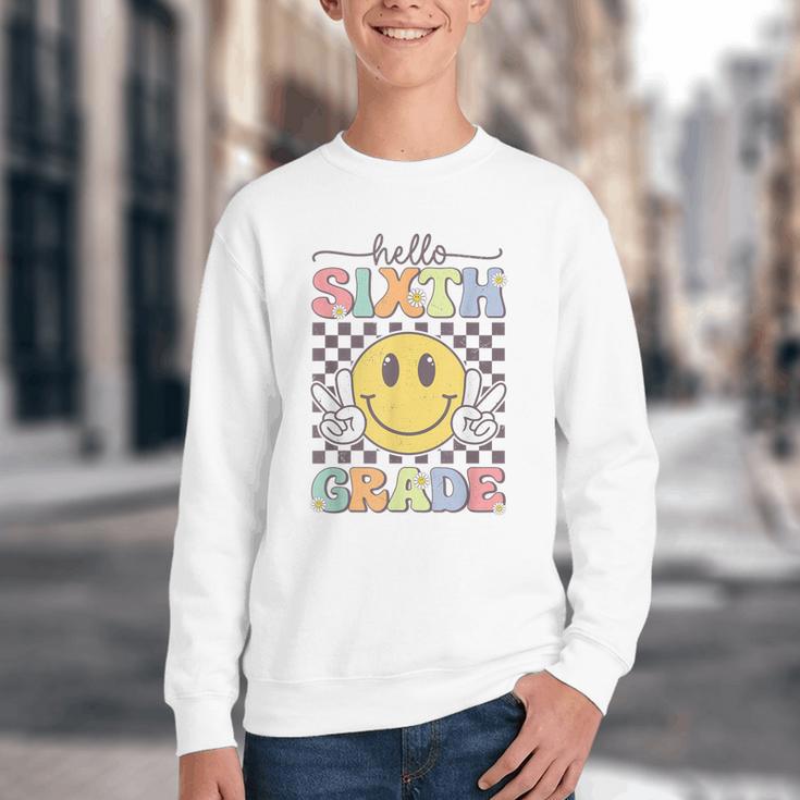 6th Grade Team Back To School Hello Sixth Grade Smile Face Youth Crewneck Sweatshirt