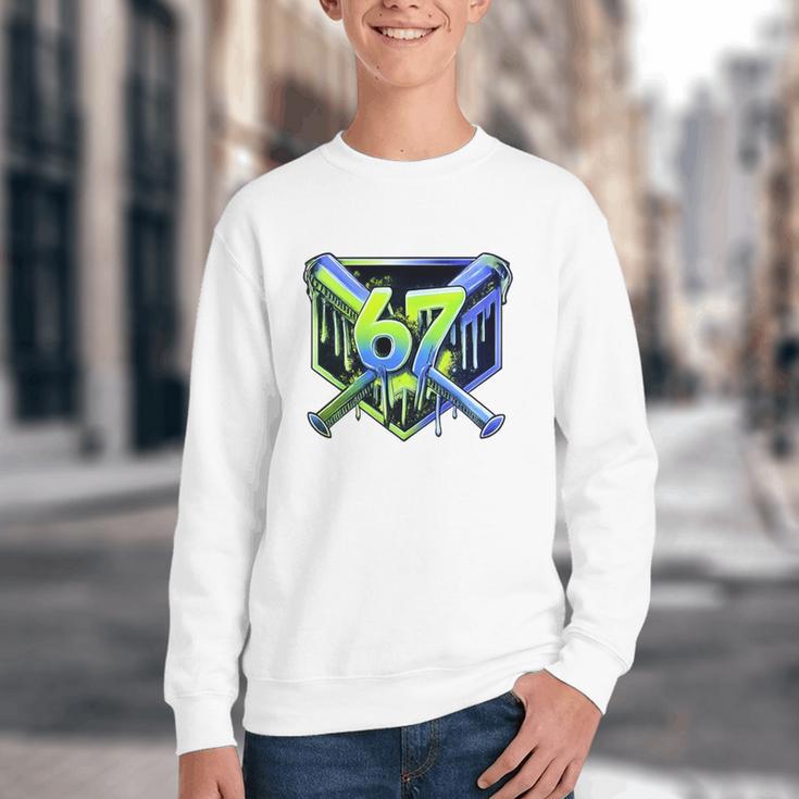 Awesome 67 Baseball Drip Effect Baseball 6-7 Meme Graphic Premium Tri-Blend Youth Crewneck Sweatshirt