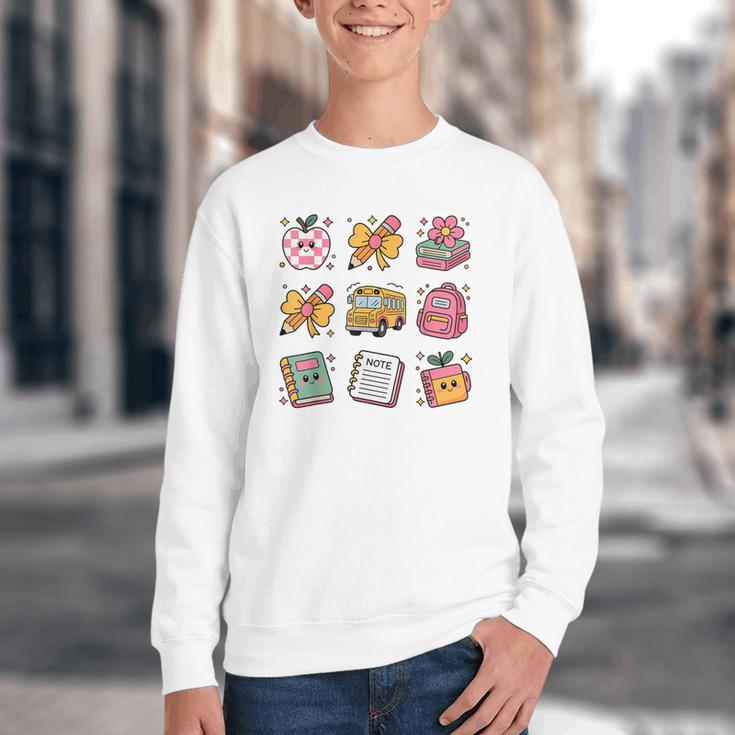 Back To School Coquette Bow First Day Of School Toddler Girl Youth Crewneck Sweatshirt Back To School Coquette Bow First Day Of School Toddler Girl Youth Crewneck Sweatshirt