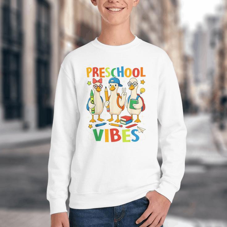 Back To School Cute Goose Preschool Vibes Girls Boys Youth Crewneck Sweatshirt Back To School Cute Goose Preschool Vibes Girls Boys Youth Crewneck Sweatshirt