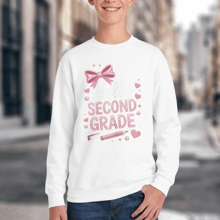 Back To School Cute Pink Coquette Girls Hello Second Grade Youth Crewneck Sweatshirt Back To School Cute Pink Coquette Girls Hello Second Grade Youth Crewneck Sweatshirt