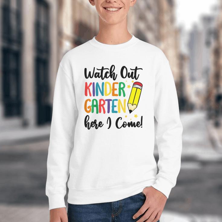 Back To School Kids Watch Out Kindergarten Here I Come Youth Crewneck Sweatshirt