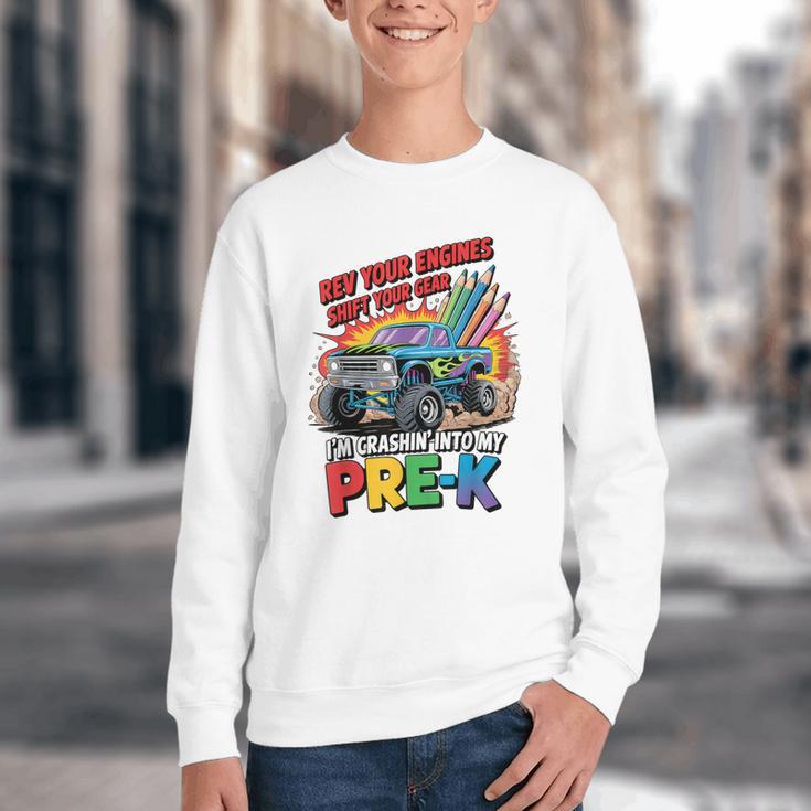 Back To School Pre-K Preschool Monster Truck First Day Boys Youth Crewneck Sweatshirt Back To School Pre-K Preschool Monster Truck First Day Boys Youth Crewneck Sweatshirt