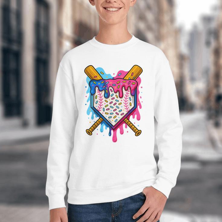 Baseball Boys Ice Cream Drip Baseball Youth Crewneck Sweatshirt Baseball Boys Ice Cream Drip Baseball Youth Crewneck Sweatshirt